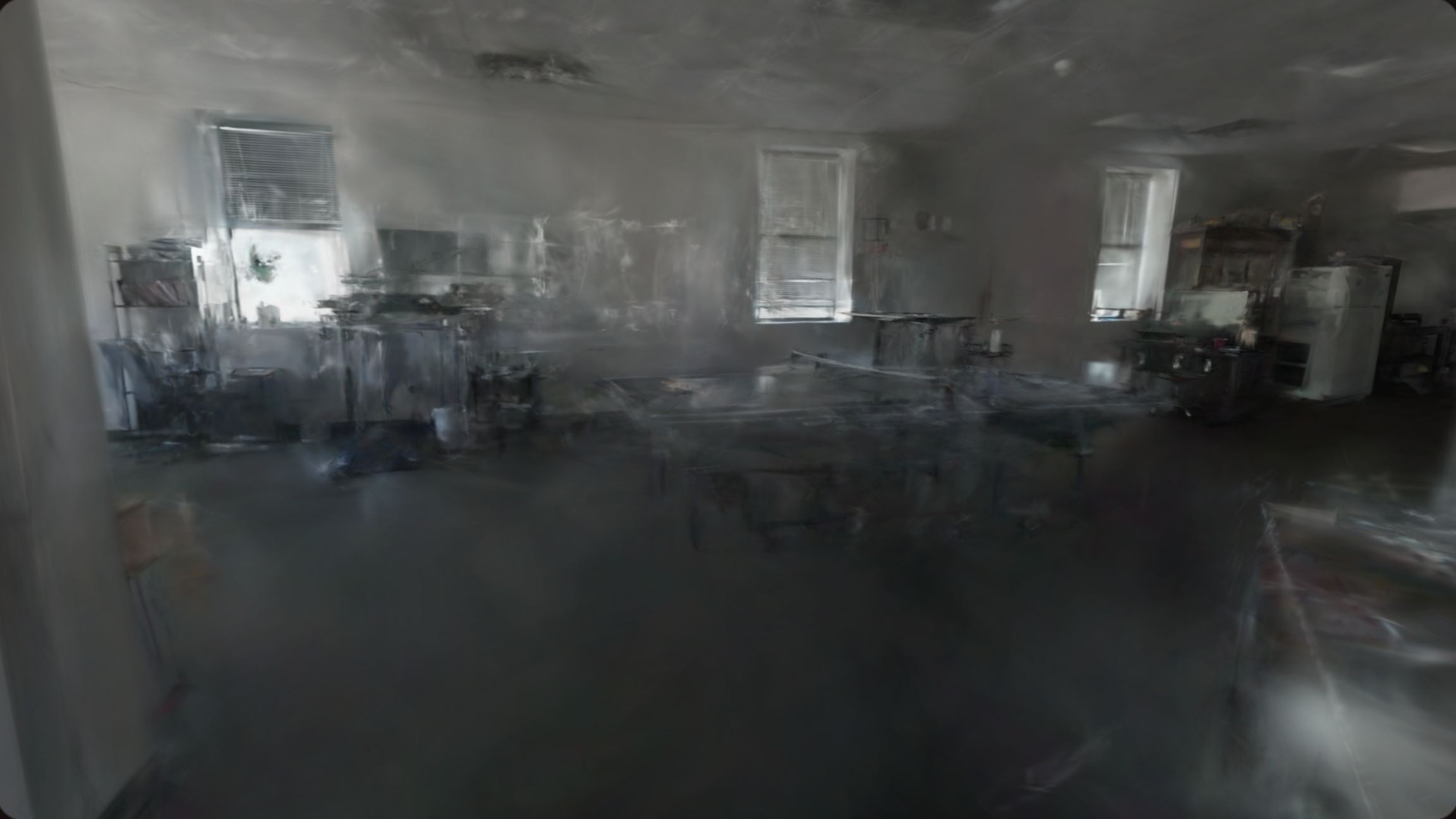 Still frame from a Gaussian splat capture of an office interior