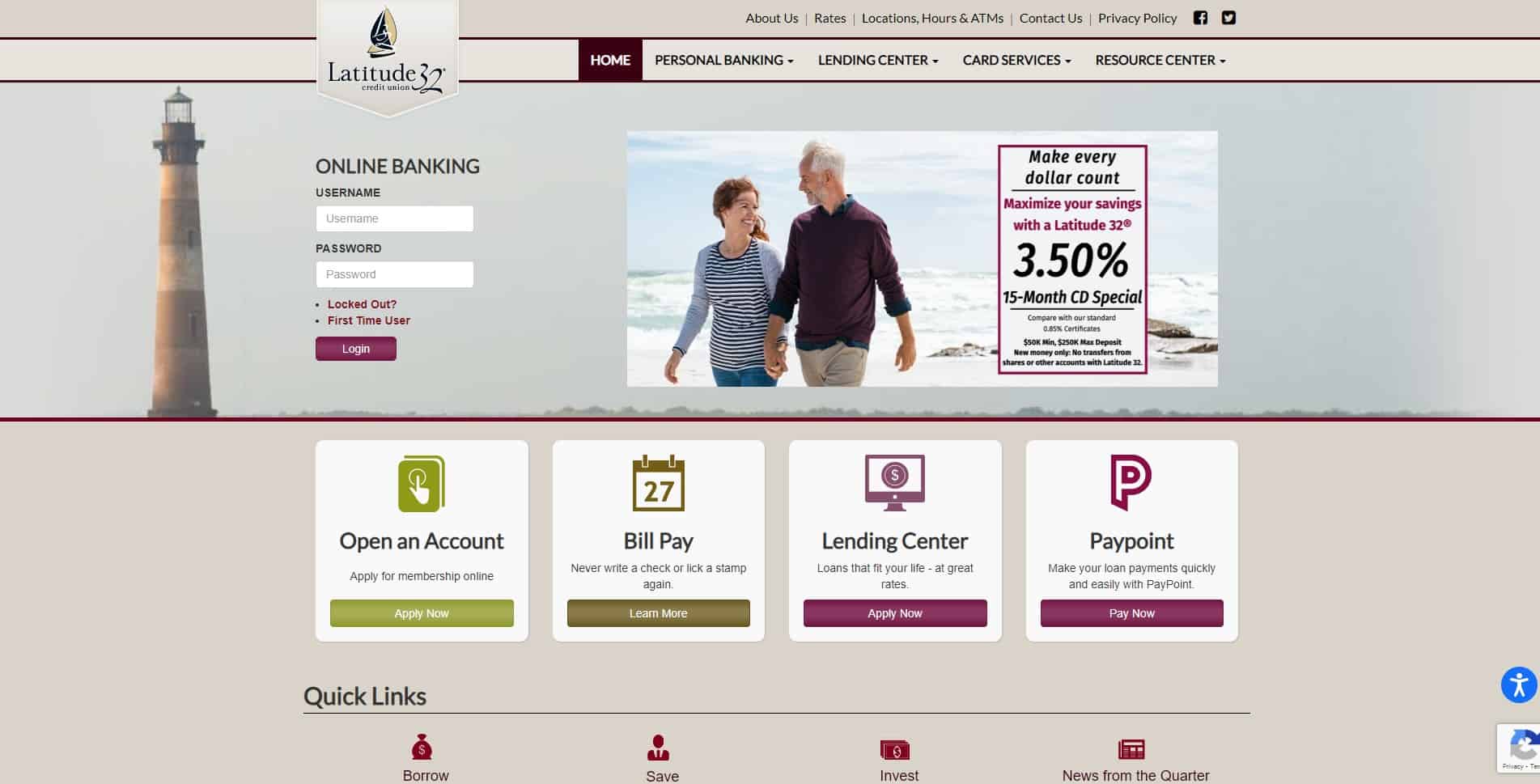 Latitude 32 Credit Union website