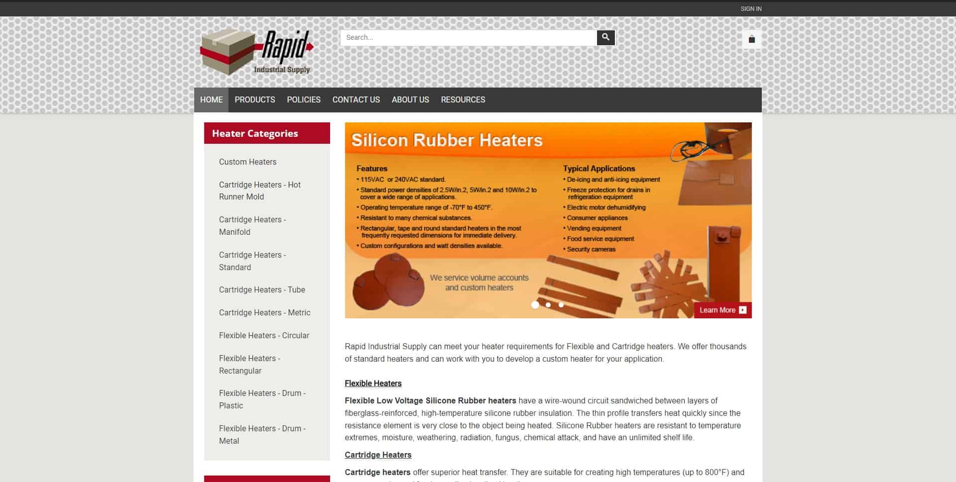 Rapid Industrial Supply website
