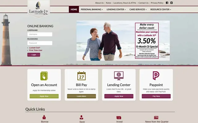 Latitude 32 Credit Union website